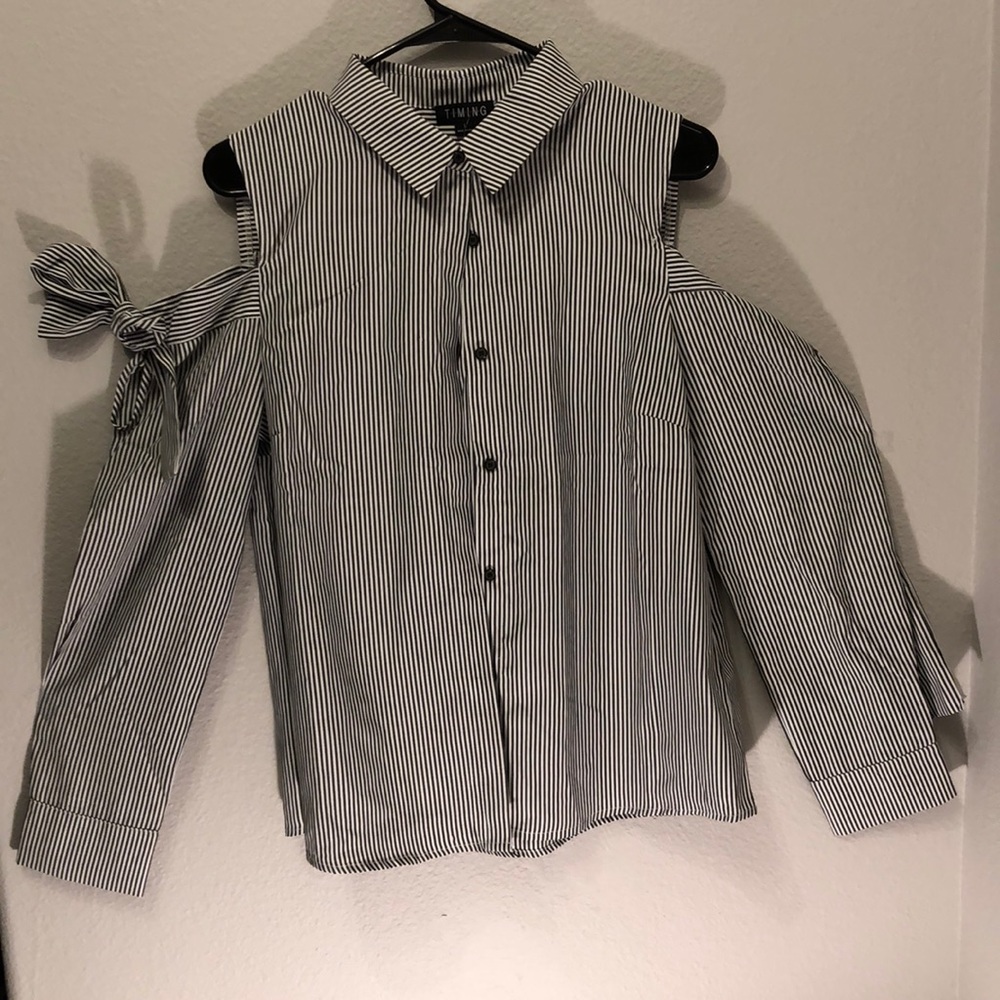 Grey Stripped Peek a Boo Long Sleeve Shirt